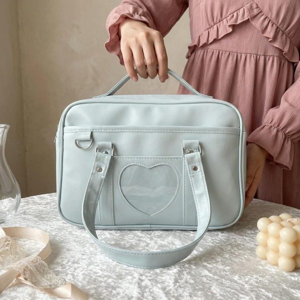 Black Kawaii Convertible Ita Bag with Clear Window for Pin Display — ita bag detail view