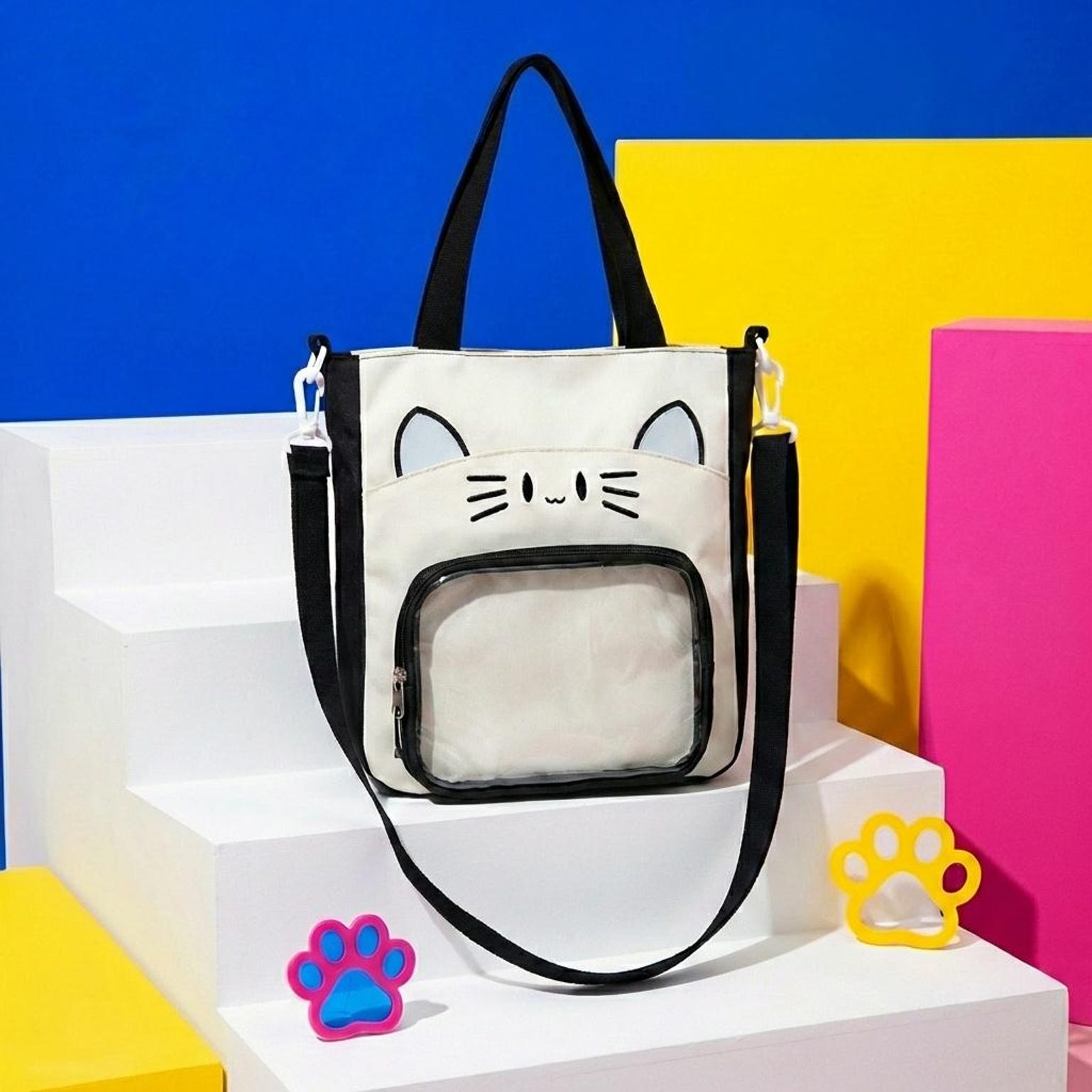 Black Kawaii Convertible Ita Bag with Clear Window for Pin Display Black Kawaii Convertible Ita Bag with Clear Window for Pin Display — ita bag with clear display window