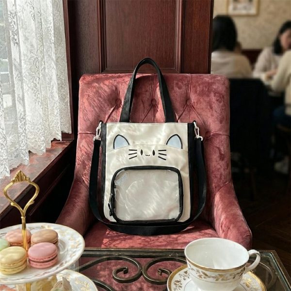 Black Kawaii Convertible Ita Bag with Clear Window for Pin Display — ita bag detail view
