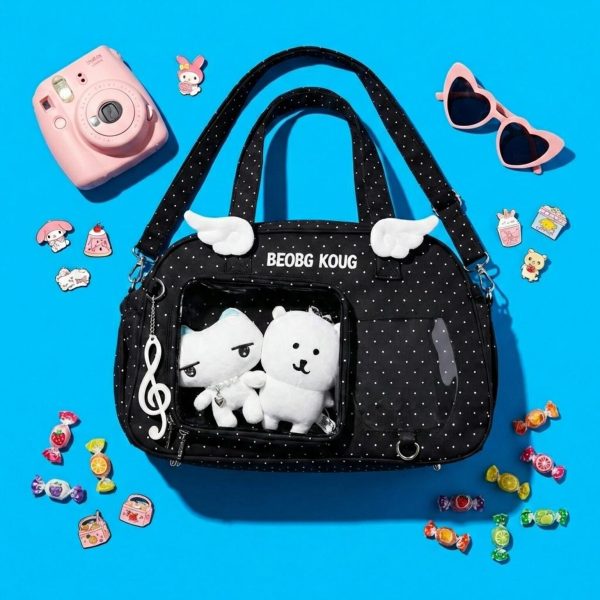 Black Kawaii Convertible Ita Bag with Clear Window for Pin Display — ita bag with clear display window