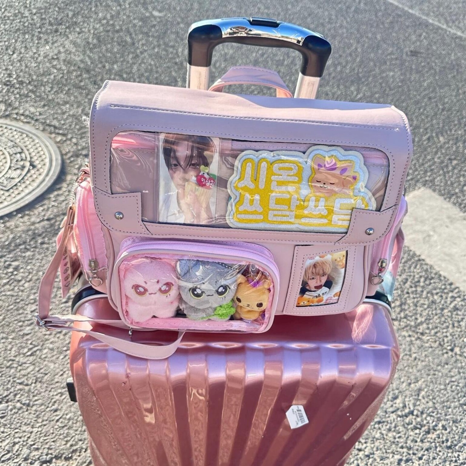 Black Kawaii Convertible Ita Bag with Clear Window for Plushies and Pins Black Kawaii Convertible Ita Bag with Clear Window for Plushies and Pins — ita bag detail view