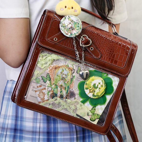 Black Kawaii Ita Backpack with Clear Window for Plushies and Pins — ita backpack detail view