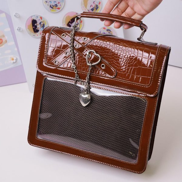 Black Kawaii Ita Backpack with Clear Window for Plushies and Pins — ita backpack detail view
