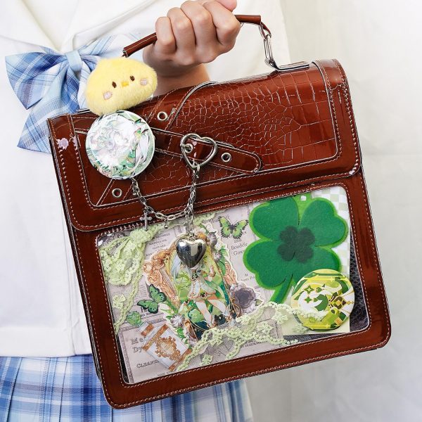 Black Kawaii Ita Backpack with Clear Window for Plushies and Pins — ita backpack detail view