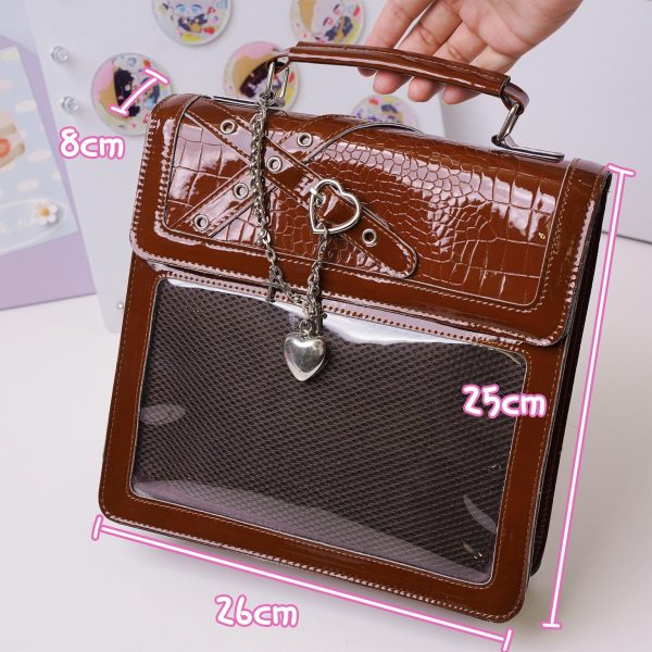 Black Kawaii Ita Backpack with Clear Window for Plushies and Pins — ita backpack detail view