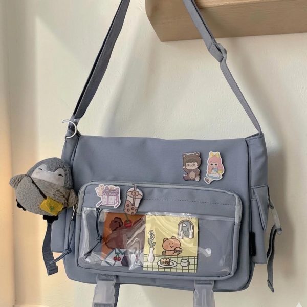 Black Kawaii Ita Crossbody Bag with Clear Window for Pin Display — crossbody ita bag with clear display window