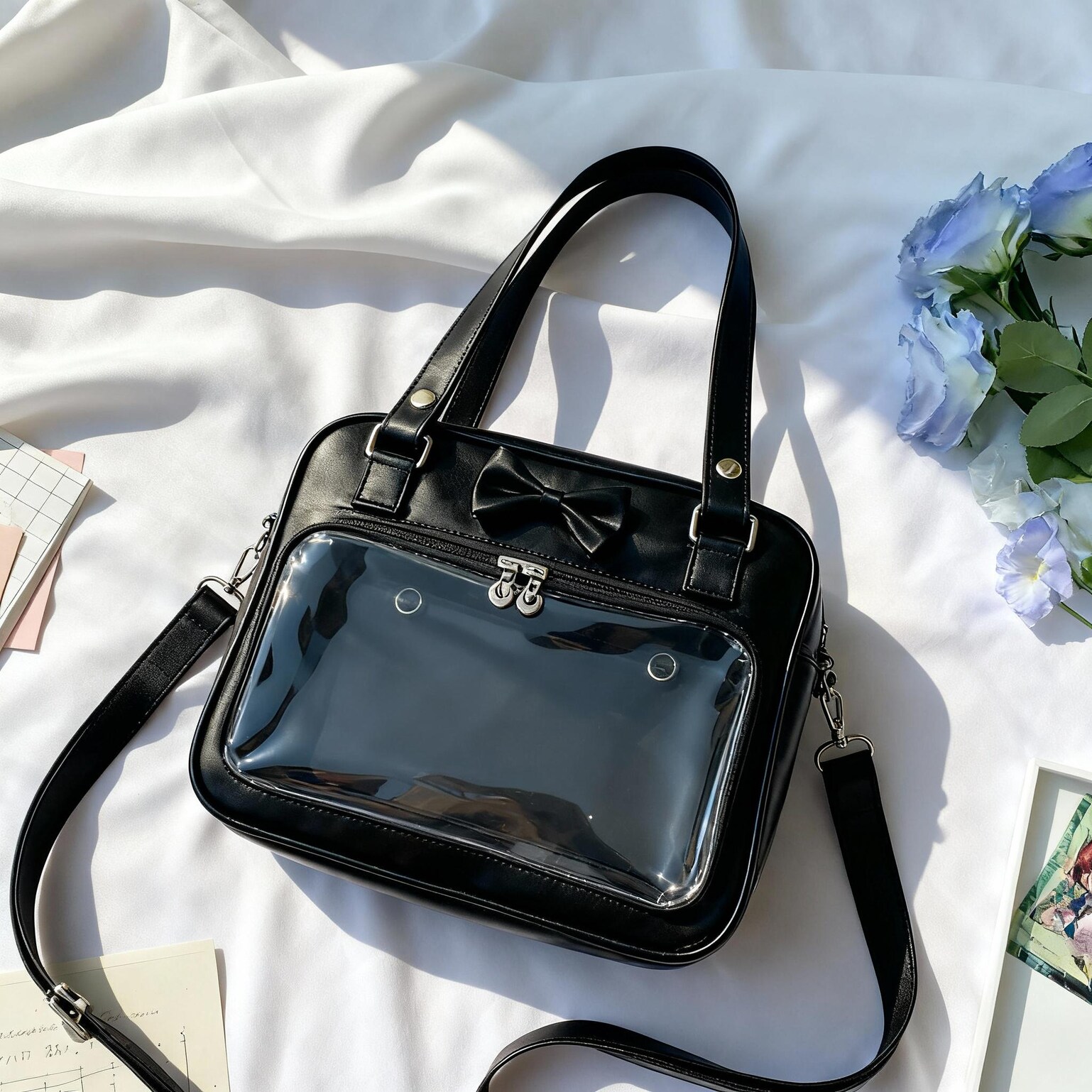 Black Kawaii Ita Handbag for Pin Display Black Kawaii Ita Handbag for Pin Display — ita bag detail view