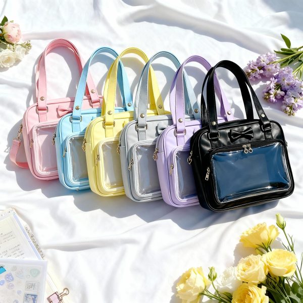 Black Kawaii Ita Handbag for Pin Display — ita bag with clear display window