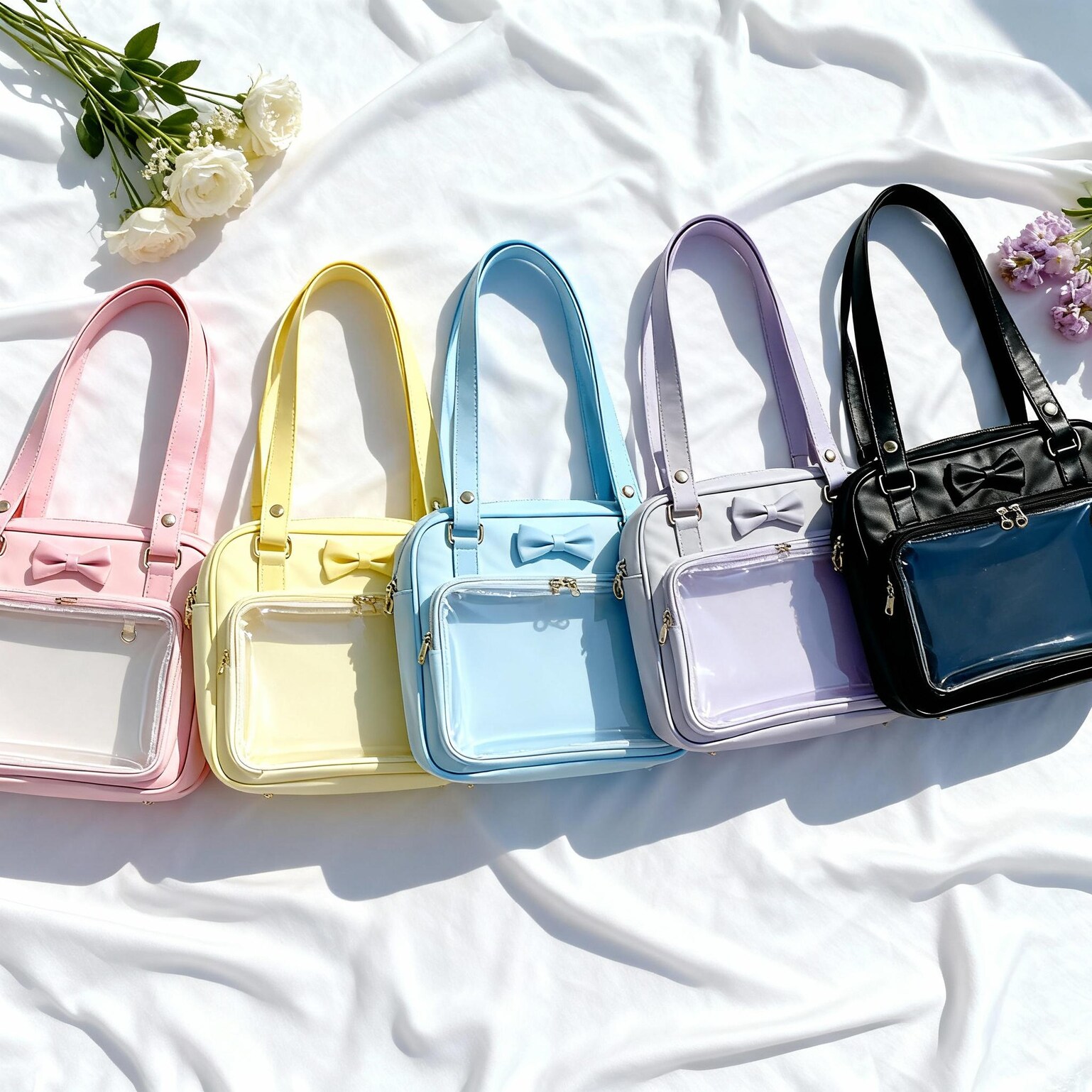 Black Kawaii Ita Handbag for Pin Display Black Kawaii Ita Handbag for Pin Display — ita bag detail view