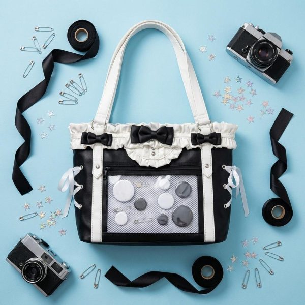 Black Kawaii Ita Messenger Bag with Clear Window for Pin Display — ita bag with clear display window
