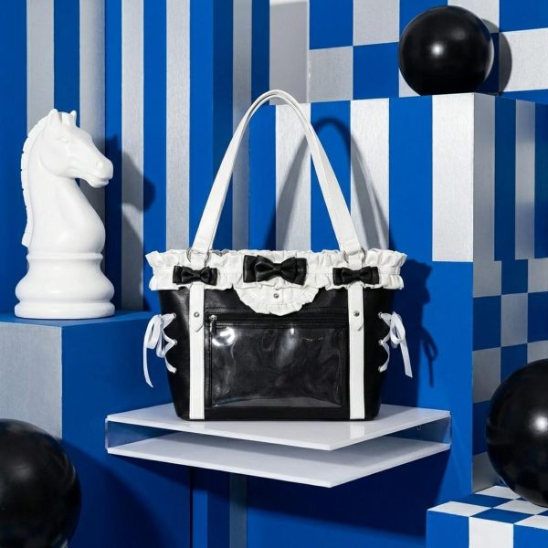 Black Kawaii Ita Messenger Bag with Clear Window for Pin Display — ita bag detail view