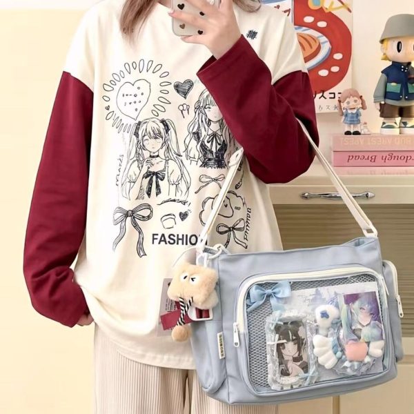 Black Kawaii Ita Messenger Bag with Clear Window for Plushies and Pins — ita bag detail view