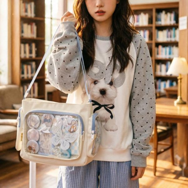 Black Kawaii Ita Messenger Bag with Clear Window for Plushies and Pins — ita bag with clear display window