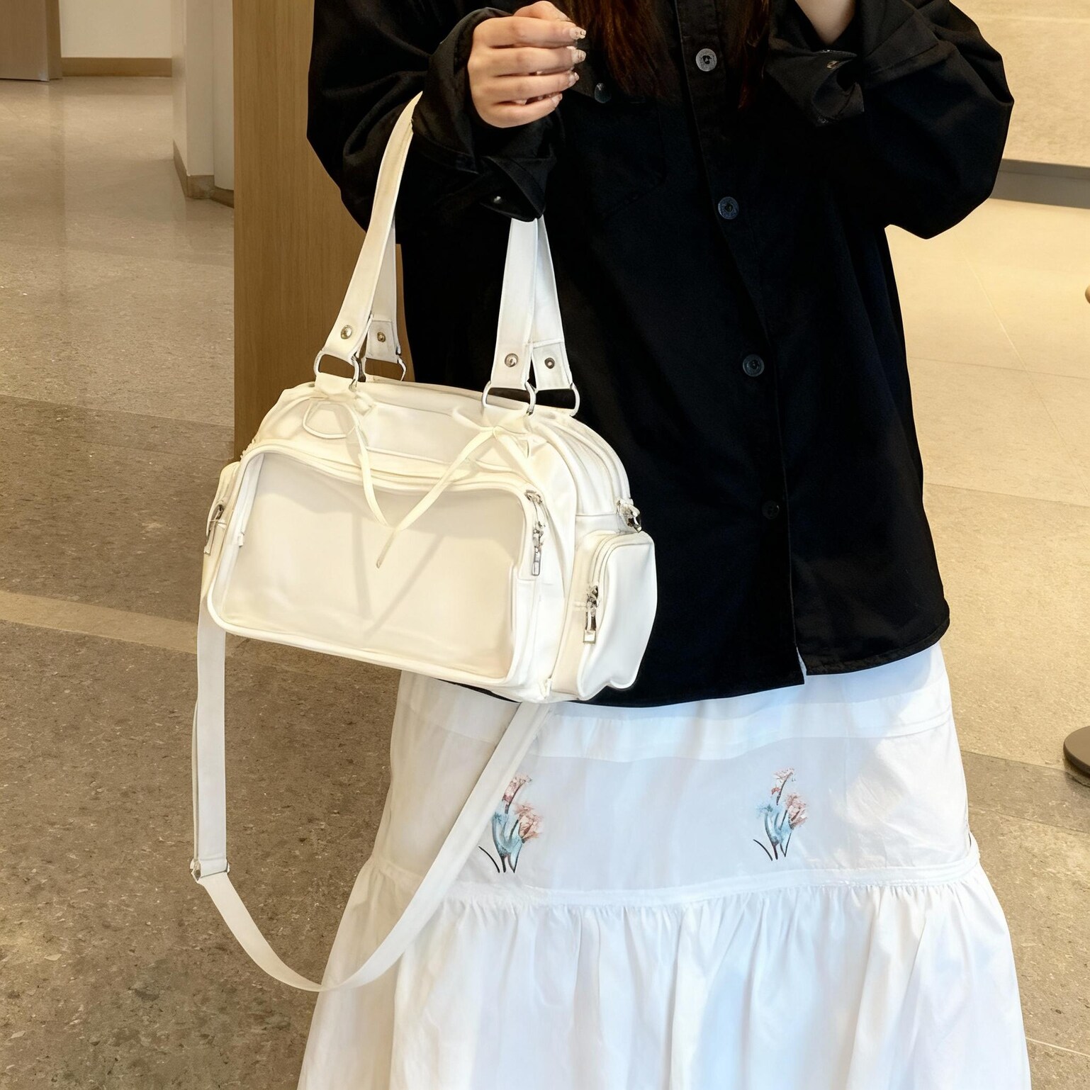 Black Kawaii Ita Shoulder Bag with Clear Window for Plushies and Pins Black Kawaii Ita Shoulder Bag with Clear Window for Plushies and Pins — crossbody ita bag with clear display window