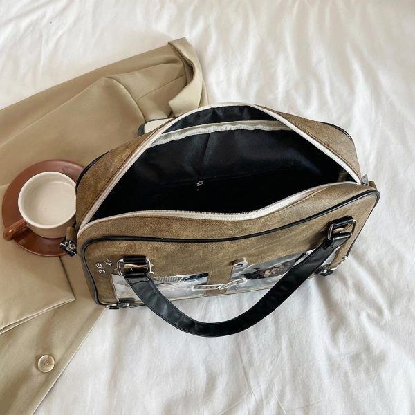 Black Kawaii Star Convertible Ita Bag with Clear Window for Photocards and Pins — ita bag detail view