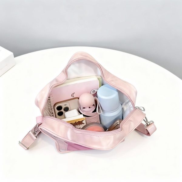 Black Kawaii Star Ita Crossbody Bag with Clear Window for Pin Display — crossbody ita bag detail view
