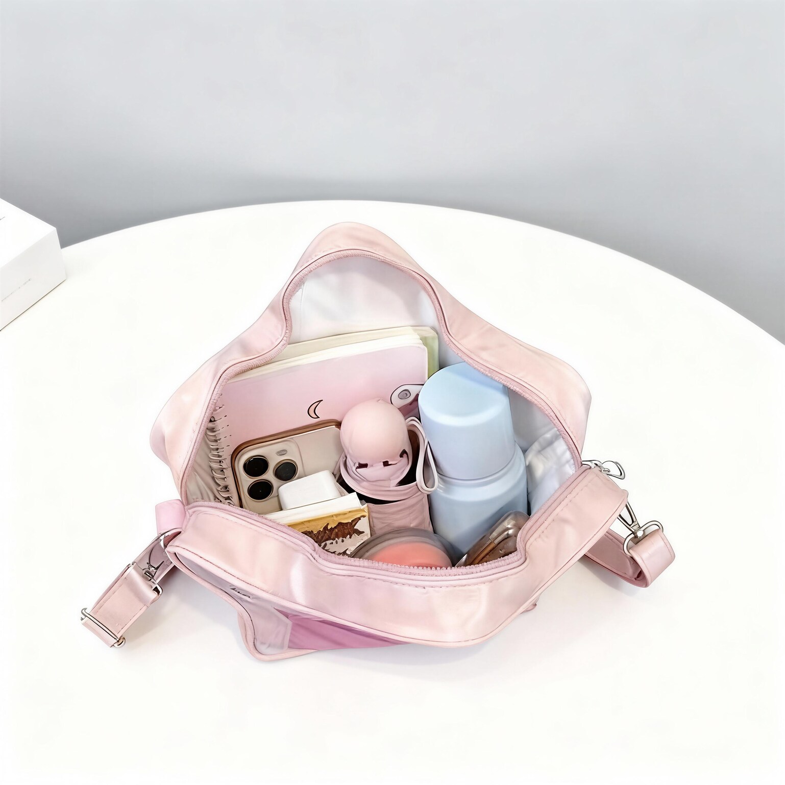 Black Kawaii Star Ita Crossbody Bag with Clear Window for Pin Display Black Kawaii Star Ita Crossbody Bag with Clear Window for Pin Display — crossbody ita bag detail view