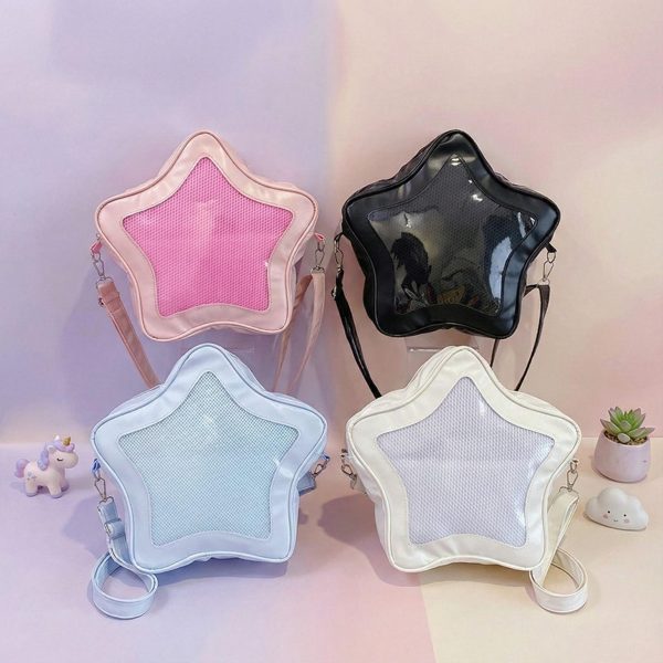 Black Kawaii Star Ita Crossbody Bag with Clear Window for Pin Display — crossbody ita bag with clear display window