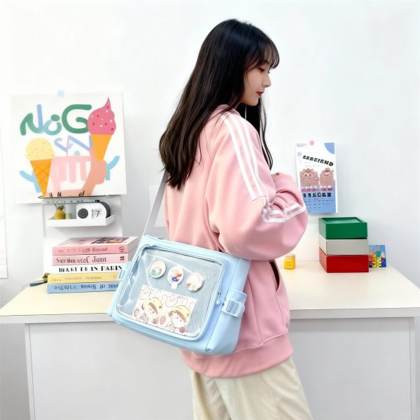 Black Kawaii Y2K Convertible Ita Bag for Pin Display — ita bag detail view