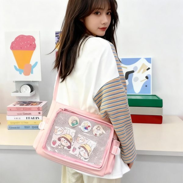 Black Kawaii Y2K Convertible Ita Bag for Pin Display — ita bag detail view