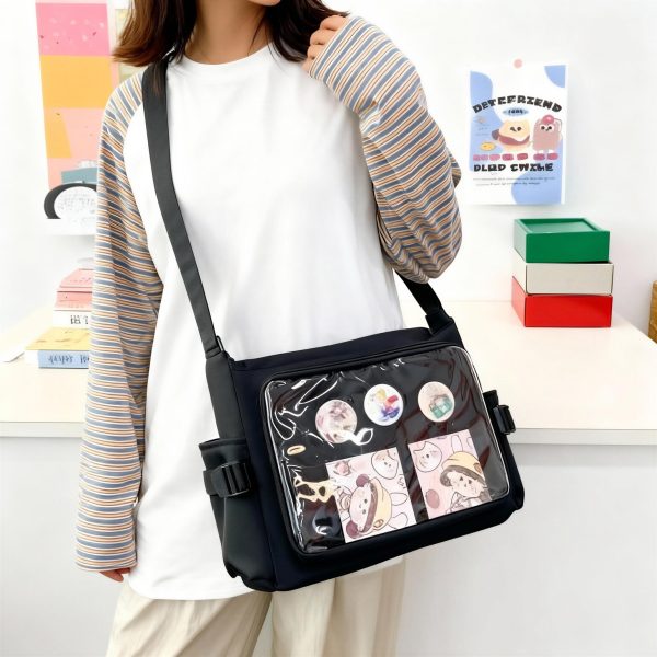 Black Kawaii Y2K Convertible Ita Bag for Pin Display — ita bag detail view