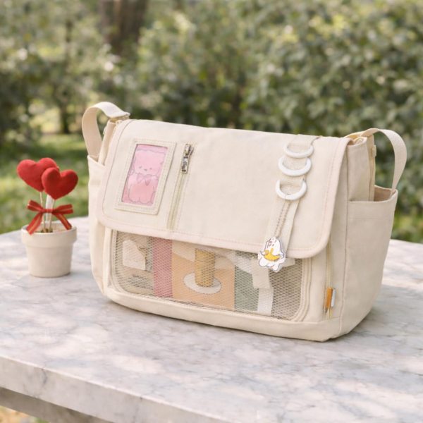 Black Kawaii Y2K Ita Purse with Clear Window for Plushies and Pins — ita bag detail view