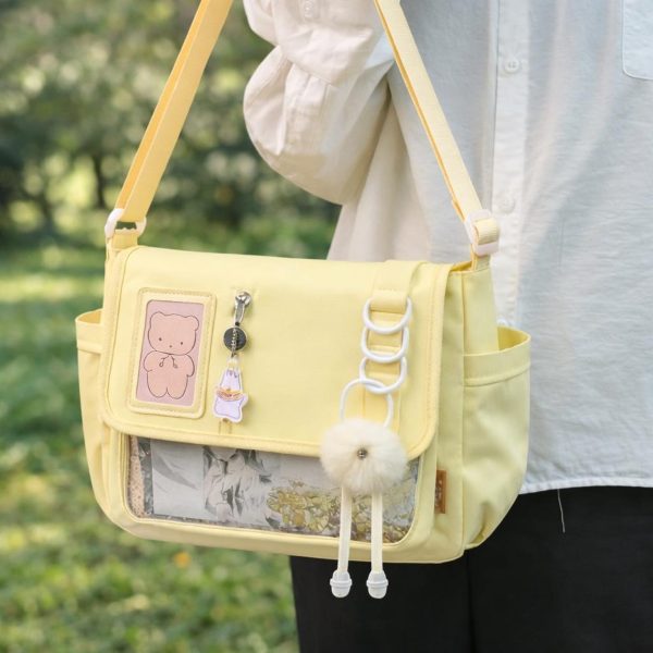 Black Kawaii Y2K Ita Purse with Clear Window for Plushies and Pins — ita bag detail view