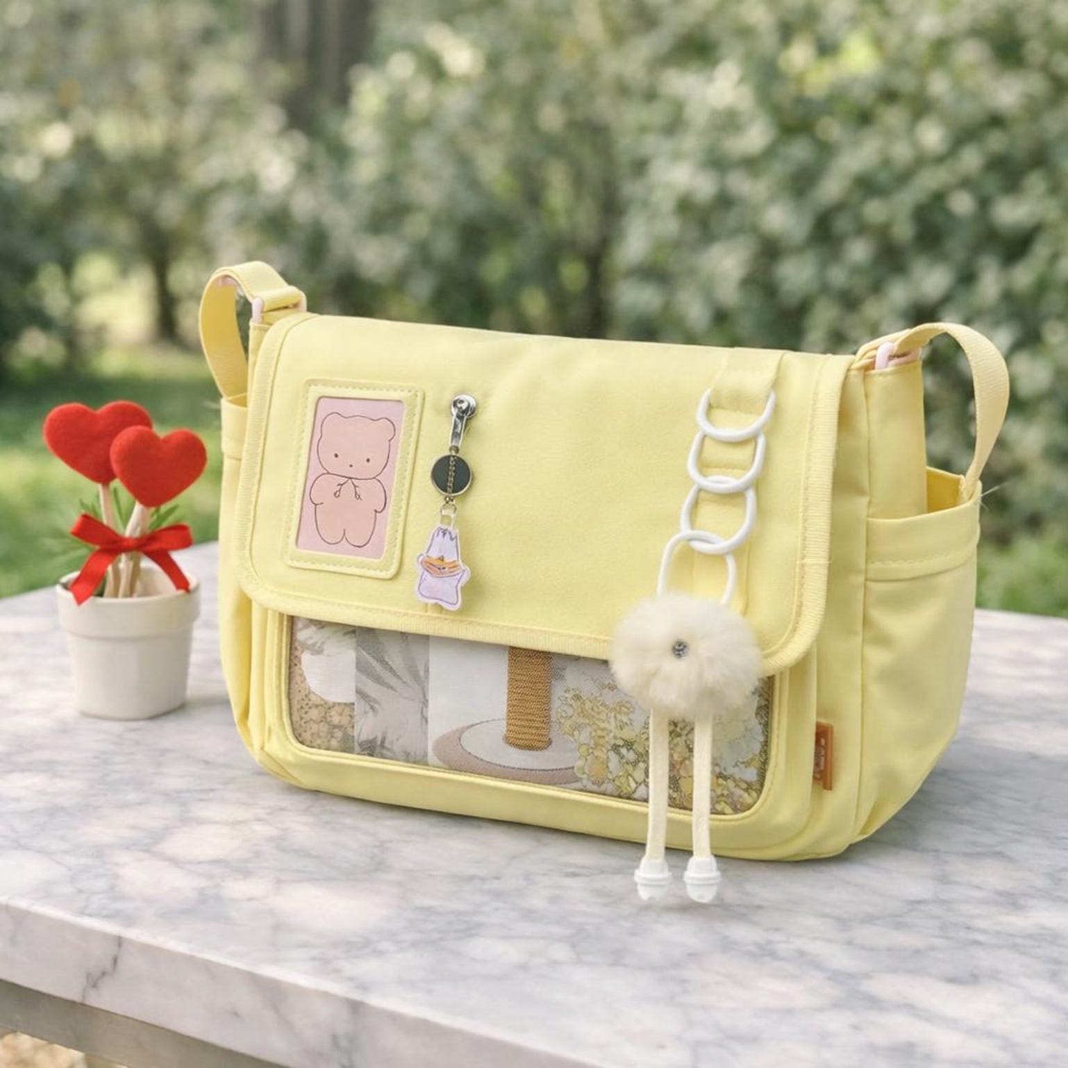 Black Kawaii Y2K Ita Purse with Clear Window for Plushies and Pins Black Kawaii Y2K Ita Purse with Clear Window for Plushies and Pins — ita bag detail view