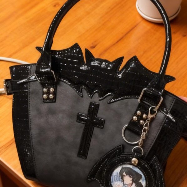 Black Y2K Gothic Ita Crossbody Bag for Pin Display — crossbody ita bag with clear display window
