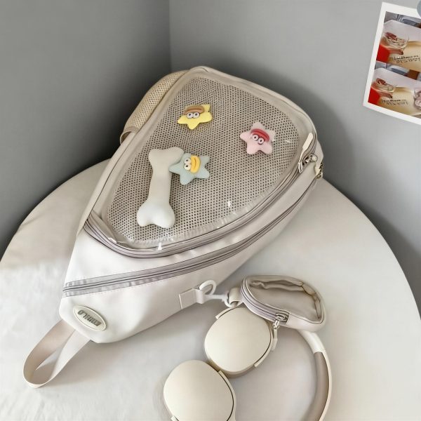 Black Y2K Ita Crossbody Bag for Plushies and Pins — crossbody ita bag detail view