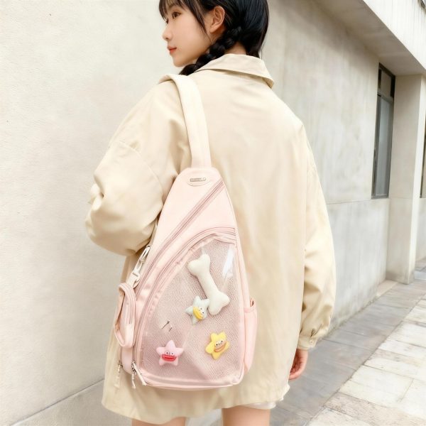 Black Y2K Ita Crossbody Bag for Plushies and Pins — crossbody ita bag with clear display window
