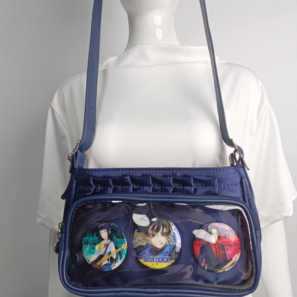 Blue Ita Crossbody Bag with Clear Window and Included Insert for Pin Display — crossbody ita bag with clear display window