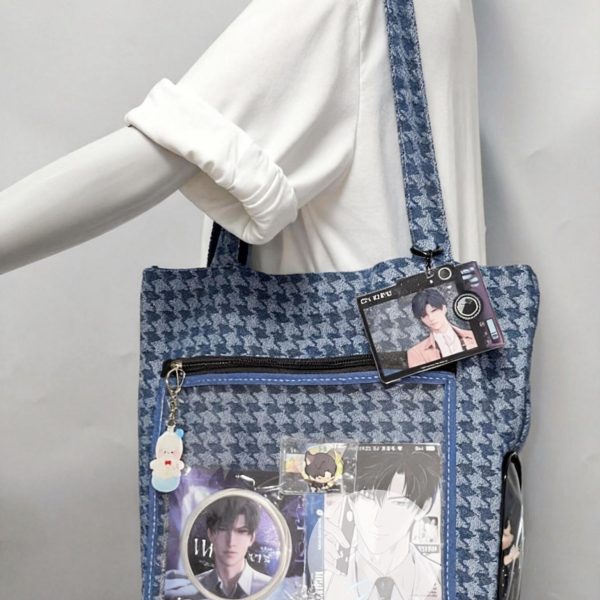 Blue Ita Shoulder Bag with Clear Window and Included Insert for Plushies and Pins — crossbody ita bag with clear display window