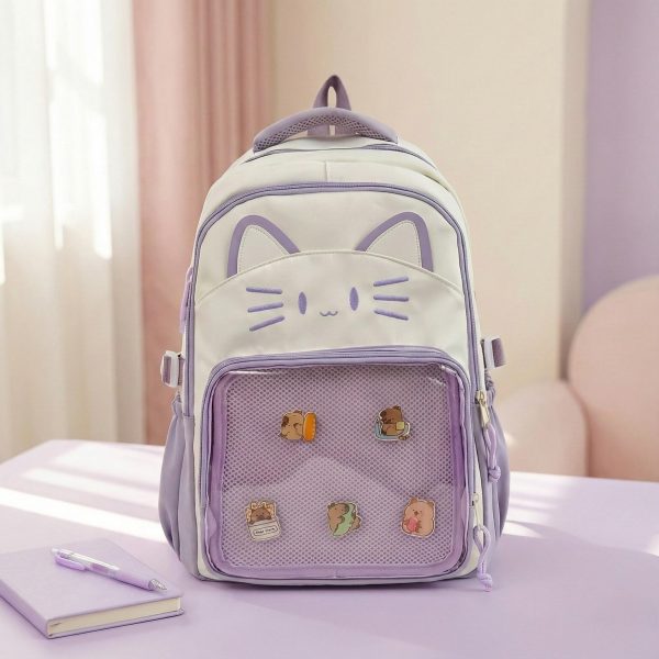 Blue Kawaii Cat Ita Backpack for Pin Display — ita backpack detail view
