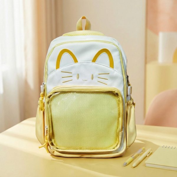 Blue Kawaii Cat Ita Backpack for Pin Display — ita backpack detail view