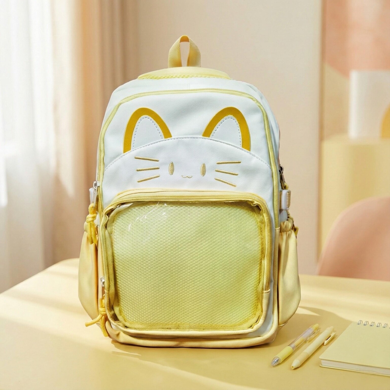 Blue Kawaii Cat Ita Backpack for Pin Display Blue Kawaii Cat Ita Backpack for Pin Display — ita backpack detail view