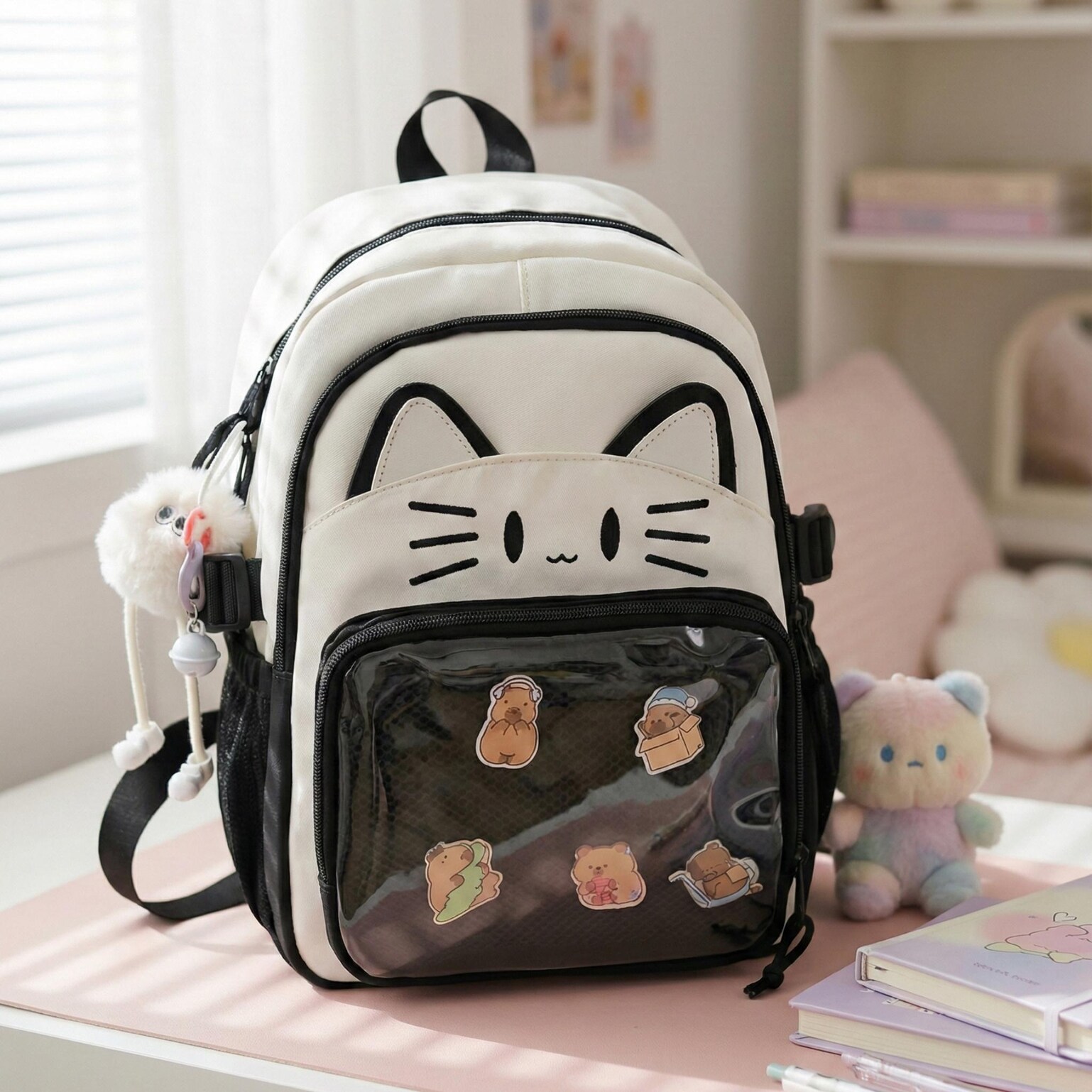 Blue Kawaii Cat Ita Backpack for Pin Display Blue Kawaii Cat Ita Backpack for Pin Display — ita backpack detail view
