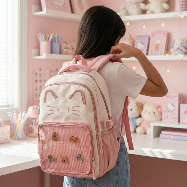 Blue Kawaii Cat Ita Backpack for Pin Display — ita backpack detail view