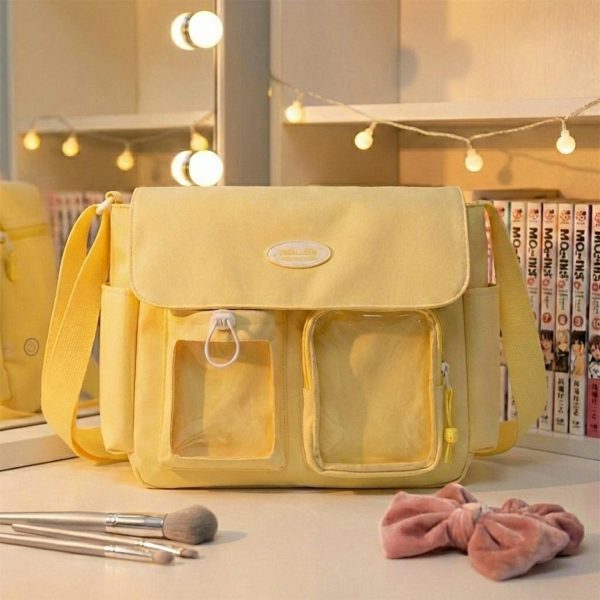 Blue Kawaii Convertible Ita Bag for Pin Display — ita bag detail view