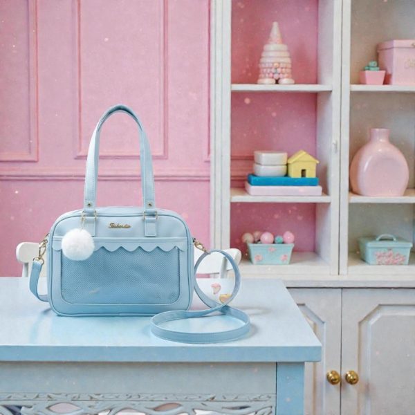 Blue Kawaii Convertible Ita Bag for Pin Display — ita bag detail view