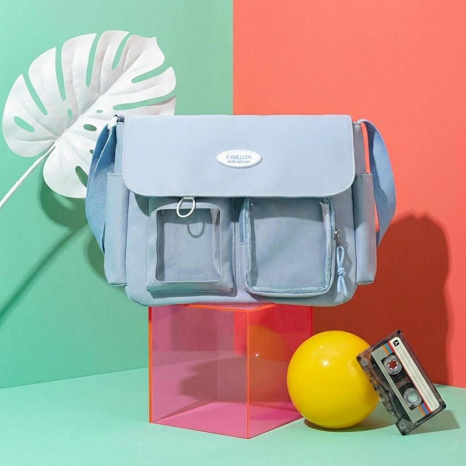 Blue Kawaii Convertible Ita Bag for Pin Display Blue Kawaii Convertible Ita Bag for Pin Display — ita bag with clear display window