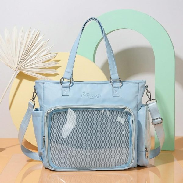 Blue Kawaii Convertible Ita Bag with Clear Window for Pin Display — ita bag with clear display window