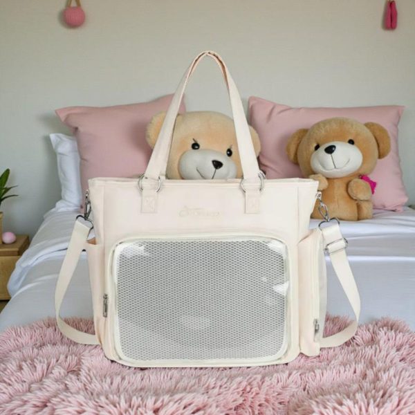 Blue Kawaii Convertible Ita Bag with Clear Window for Pin Display — ita bag detail view