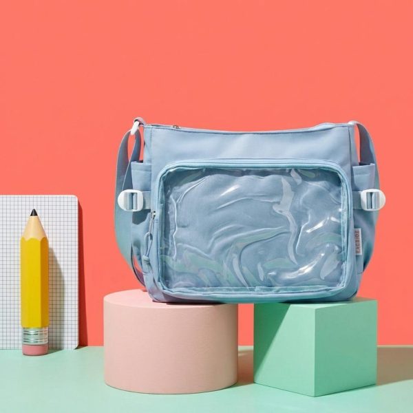 Blue Kawaii Convertible Ita Bag with Clear Window for Pin Display — ita bag with clear display window