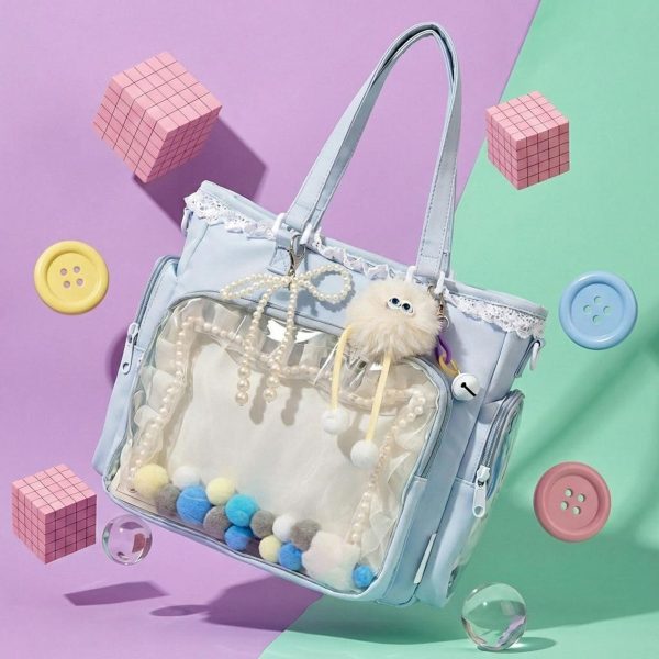 Blue Kawaii Convertible Ita Bag with Clear Window for Pin Display — ita bag with clear display window