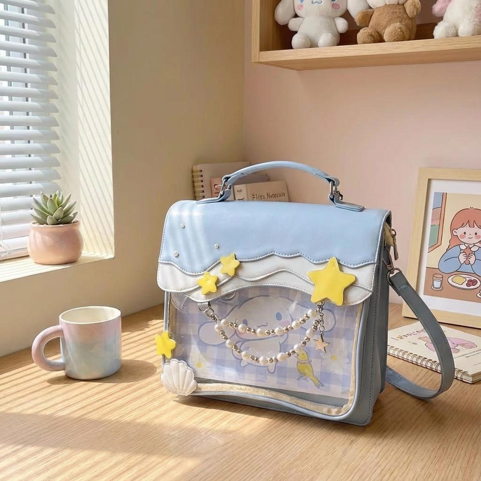 Blue Kawaii Ita Backpack with Clear Window for Photocards and Pins Blue Kawaii Ita Backpack with Clear Window for Photocards and Pins — ita backpack with clear display window