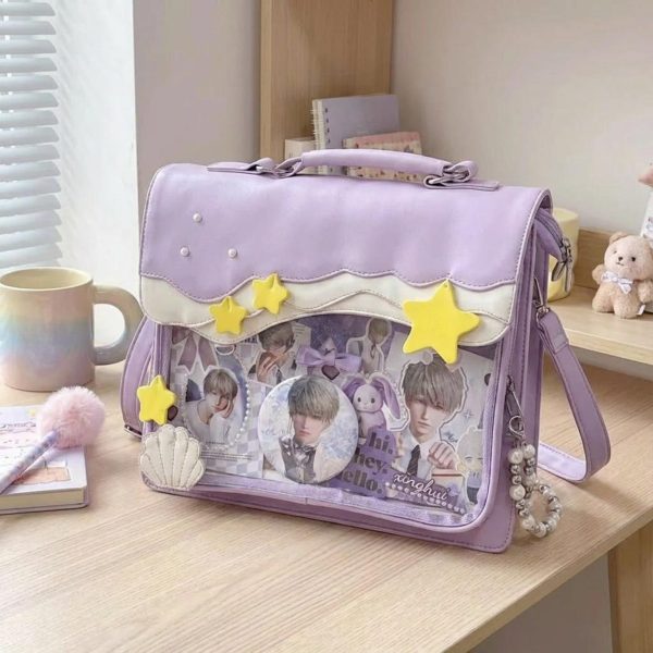 Blue Kawaii Ita Backpack with Clear Window for Photocards and Pins — ita backpack detail view