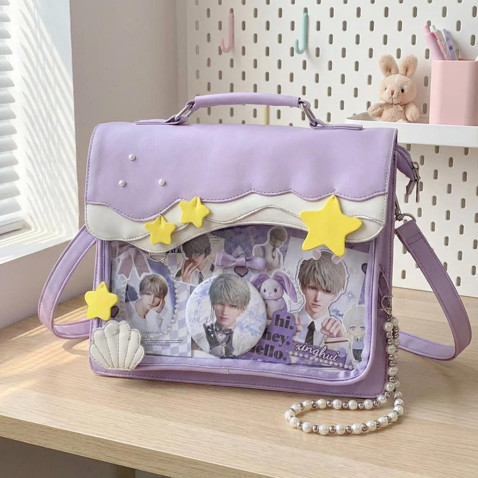 Blue Kawaii Ita Backpack with Clear Window for Photocards and Pins Blue Kawaii Ita Backpack with Clear Window for Photocards and Pins — ita backpack detail view