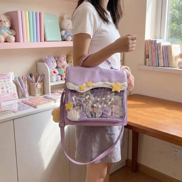 Blue Kawaii Ita Backpack with Clear Window for Photocards and Pins — ita backpack detail view