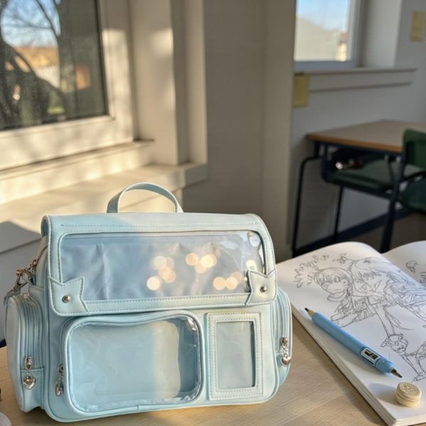 Blue Kawaii Pastel Convertible Ita Bag for Pin Display — ita bag detail view